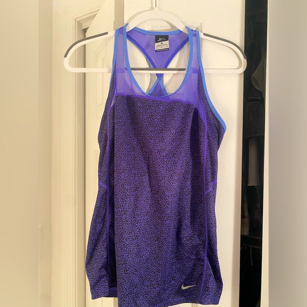 Nike Drifit Leopard Print Razorback Tank - Purple Medium